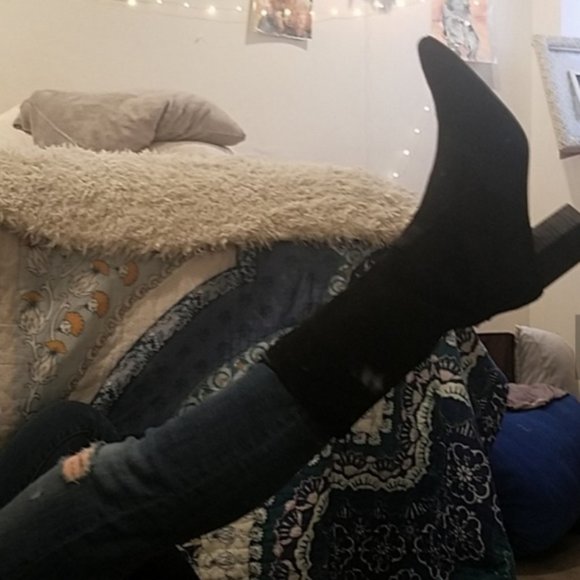 CLOSET CLOSING! Black LEATHER SUEDE HEELED MIDCALF KNEE BOOTS size 10 booties - Picture 7 of 7